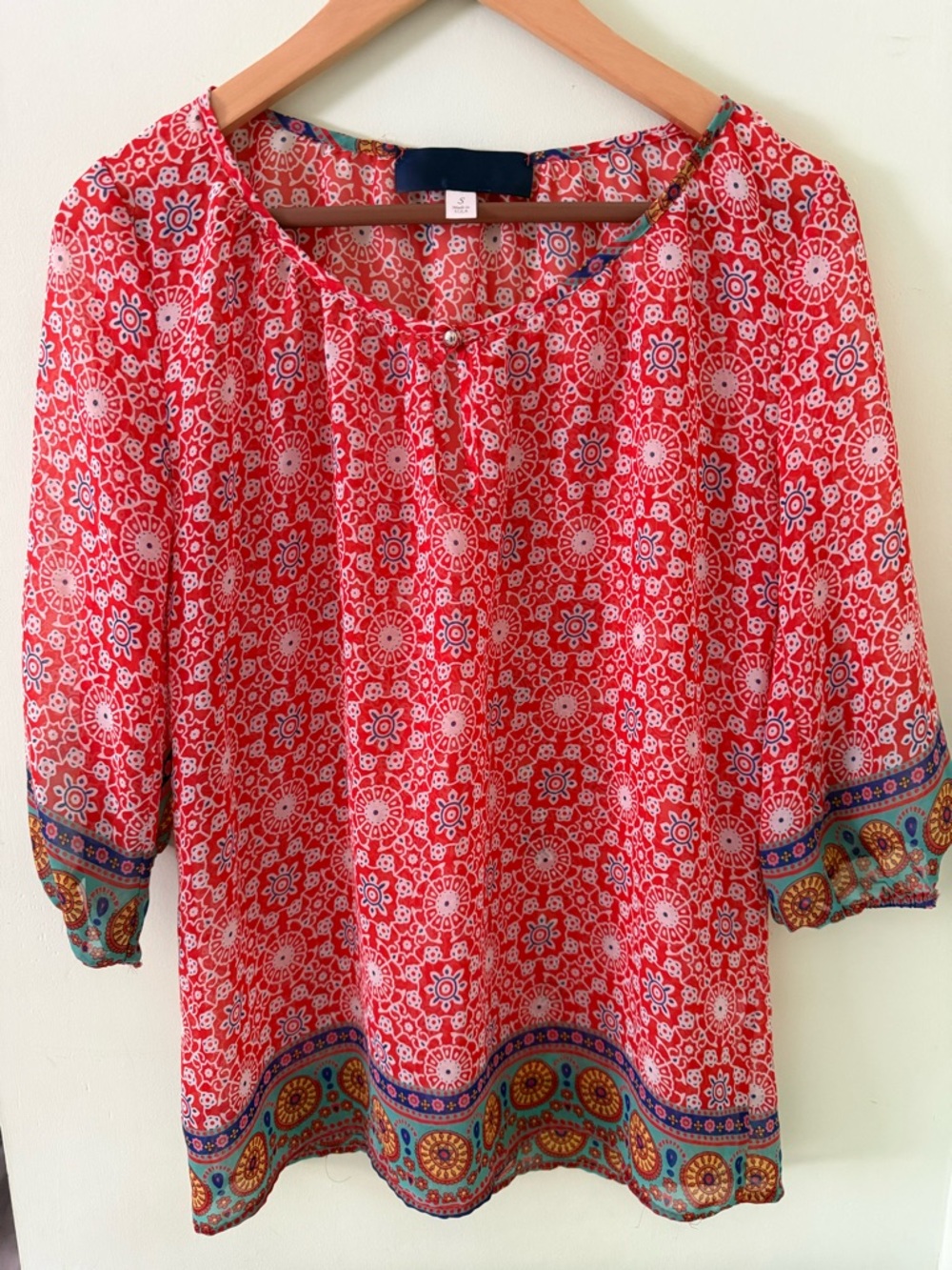 Francesca Red Printed Peasant Blouse - Women Tops